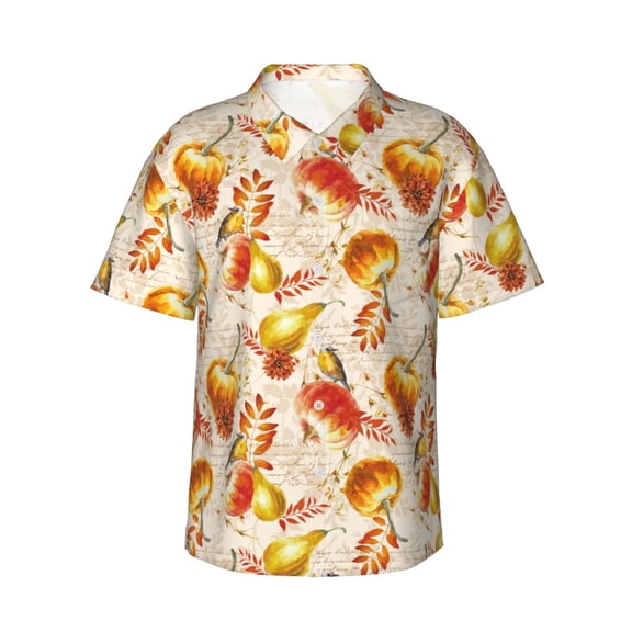 Fotbe Autumn With Birds Hawaiian Shirt for Men Unisex Summer Beach Casual Short Sleeve Cotton Linen Button Down Shirts-XX-Large