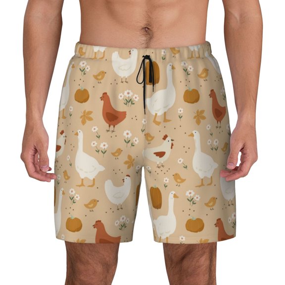 Fotbe Autumn and Thanksgiving Men’s Swim Trunks Quick Dry Swim Shorts Board Shorts with Mesh Lining-Small