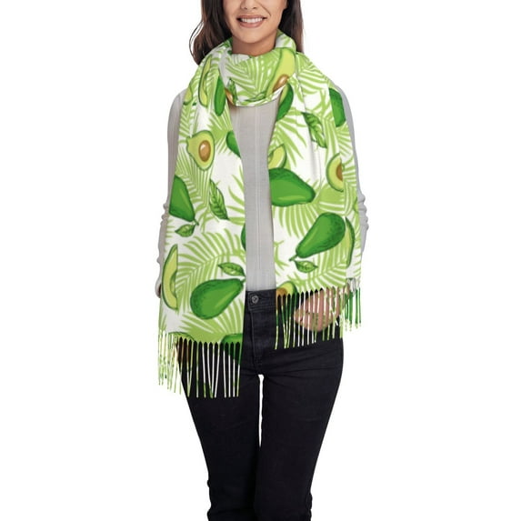 Fotbe Avocado And Tropical Palm Leaves Print Womens Fall Winter Scarf Tassel Soft Warm Blanket Scarves Womens Shawl Wraps