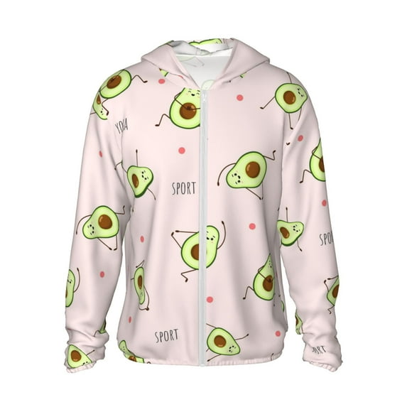 Fotbe Avocado Doing Sport Yoga Men's Women's UPF 50+ Sun Protection Jacket Hooded Cooling Shirt with Pockets Hiking Outdoor Performance-Large