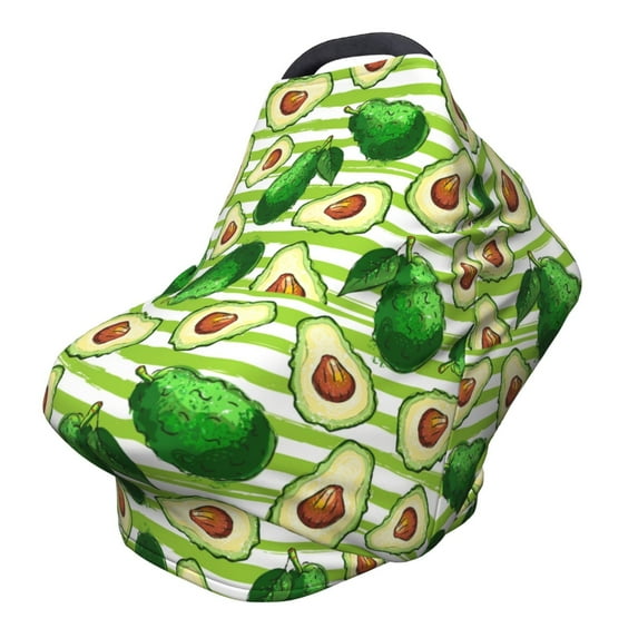 Fotbe Avocado Green Striped Pattern Car Seat Covers for Babies, Nursing Breastfeeding Cover Infant Carseat Canopy, Soft Stretchy Carrier Cover