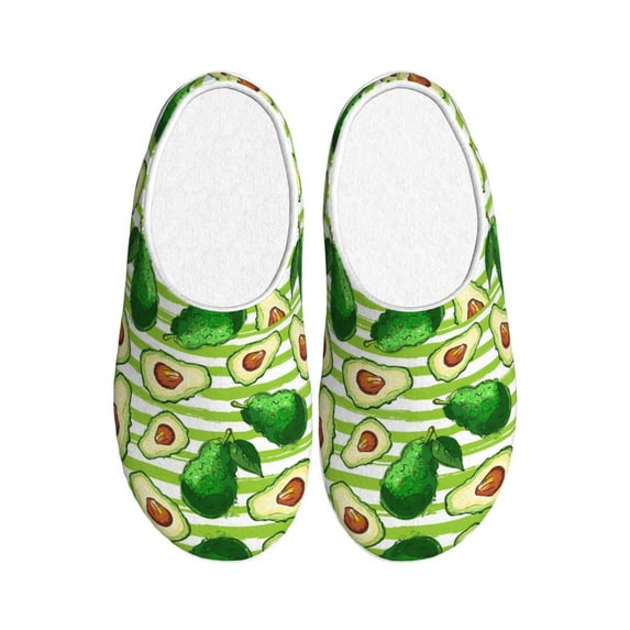 Fotbe Avocado Green Striped Pattern Women's Fuzzy Curly Fur Memory Foam Loafer Slippers Indoor Outdoor Slippers Winter Home Shoes-44/45