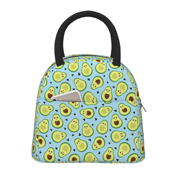 Fotbe Avocado and Hearts Pattern Lunch Bag, Insulated Lunch Box, Small Leakproof Cooler Food Lunch Containers Reusable High Capacity Lunch Tote Bags for Work, Travel, Outdoor