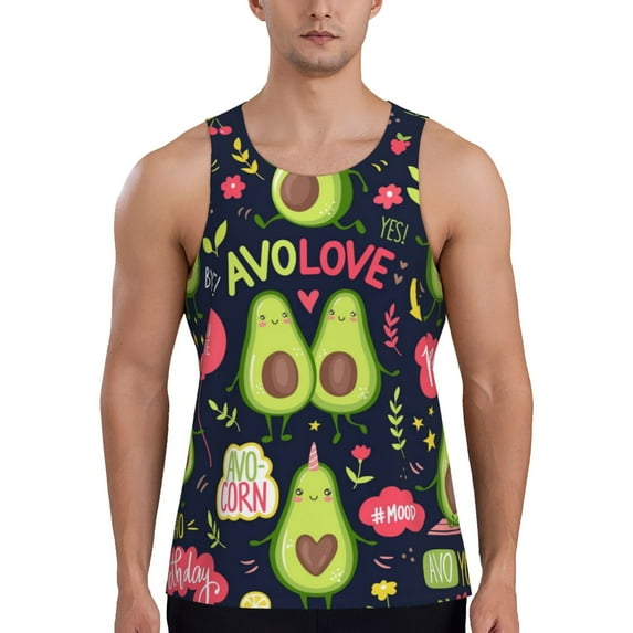 Fotbe Avocado Love Pattern Men's Quick Dry Workout Tank Top Gym Muscle Tee Fitness Bodybuilding Sleeveless T Shirt Breathable Workout Shirt-