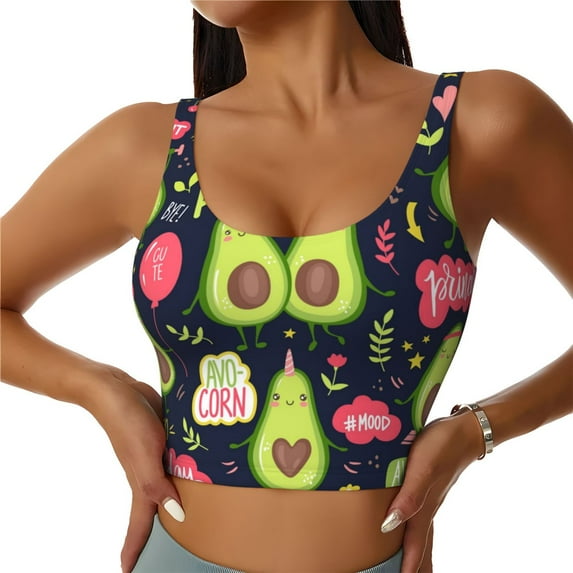 Fotbe Avocado Love Pattern Womens' Sports Bra Longline Wirefree Padded with Medium Support Sports Moisture-Wicking Workou Vest,Tank Top-Medium