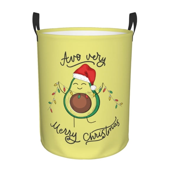 Fotbe Avocado Merry Christmas Laundry Basket with Handles, Waterproof Large Laundry Hamper, Wash Bag for Corner Dorm, Rolling Laundry Basket with Handles-Small