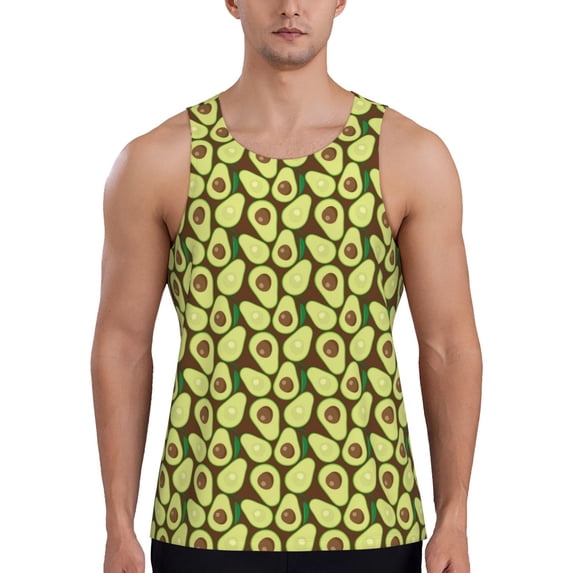 Fotbe Avocado Pattern Men's Quick Dry Workout Tank Top Gym Muscle Tee Fitness Bodybuilding Sleeveless T Shirt Breathable Workout Shirt-Medium