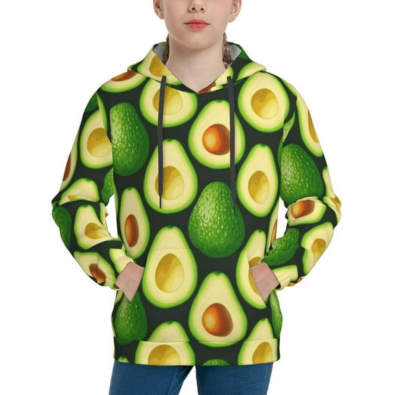 Fotbe Avocado Pattern Youth Pullover Hooded Sweatshirt, Boys Hoodie, Kangaroo Pocket Hoodie for Kids Girls -Small