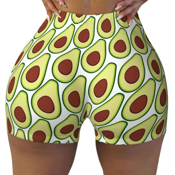 Fotbe Avocado Seamless Shorts, Womens Workout Shorts High Waist Stretch Booty Short for Gym/Yoga/Running/Biking-Small