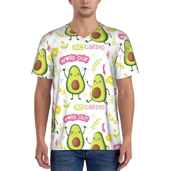 Fotbe Avocado Work Out Baseball Jersey Shirt for Men and Women, Casual Short Sleeves Button Down T-Shirt-3X-Large