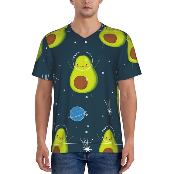 Fotbe Avocado in Space Baseball Jersey Shirt for Men and Women, Casual Short Sleeves Button Down T-Shirt-4X-Large