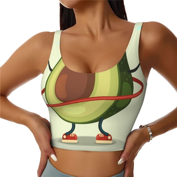 Fotbe Avocado1 Pattern Womens' Sports Bra Longline Wirefree Padded with Medium Support Sports Moisture-Wicking Workou Vest,Tank Top-XX-Large