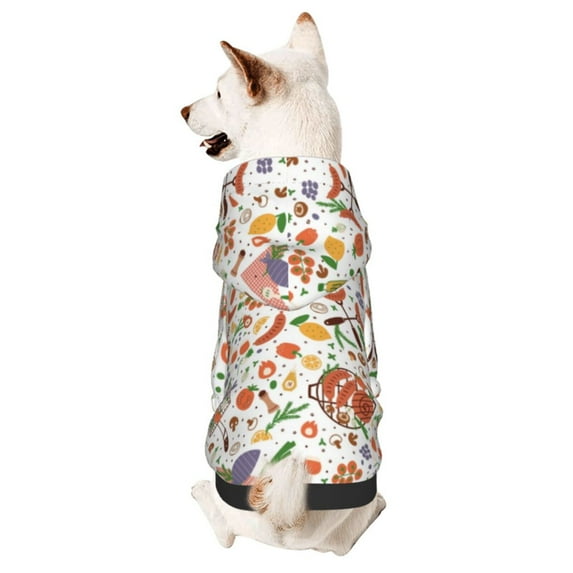 Fotbe BBQ Party1 Print Small Dog Sweater Hoodies Pet Grey Hooded Soft Fleece Sweatshirts with Pocket Fall Winter Puppy Cat Sweaters Warm Clothes-Medium