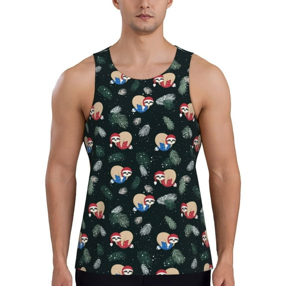Fotbe Baby Sloths Pattern Men's Quick Dry Workout Tank Top Gym Muscle Tee Fitness Bodybuilding Sleeveless T Shirt Breathable Workout Shirt-X-Large