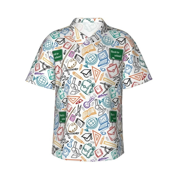 Fotbe Back To School Hawaiian Shirt for Men Unisex Summer Beach Casual Short Sleeve Cotton Linen Button Down Shirts-3X-Large