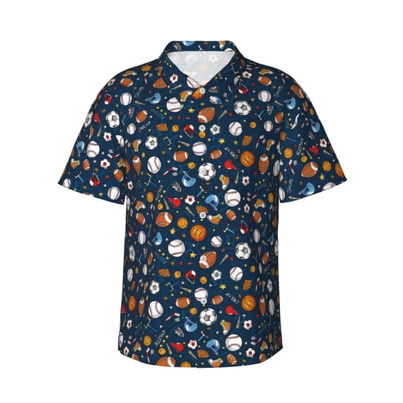 Fotbe Ball Sports Hawaiian Shirt for Men Unisex Summer Beach Casual Short Sleeve Cotton Linen Button Down Shirts-XX-Large