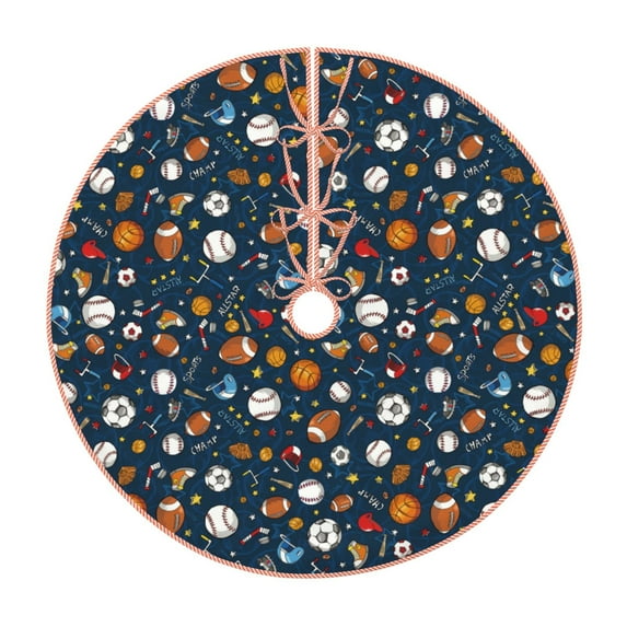 Fotbe Ball Sports Pattern Christmas Tree Skirt, Tree Skirts Plush Christmas Decorations, Christmas Tree Skirts Xmas Decorations Holiday Party Decor-36"