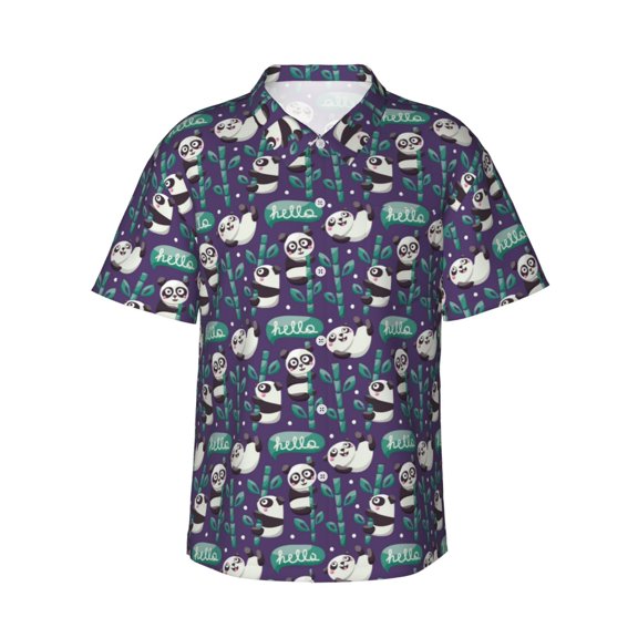 Fotbe Bamboo Panda Hawaiian Shirt for Men Unisex Summer Beach Casual Short Sleeve Cotton Linen Button Down Shirts-Medium