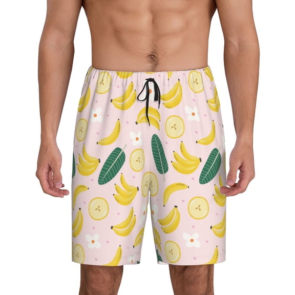 Fotbe Banana With Leaves Pajama Shorts for Men, Men's Pajama Bottoms, Sleepwear,Short Pajama Pants-Small