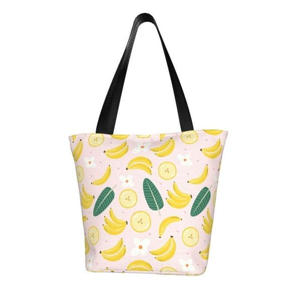 Fotbe Banana With Leaves Pattern Beach Tote,Shoulder Handbag,Spacious Tote Bag,Lightweight Travel Bag,Versatile Shopping Bag