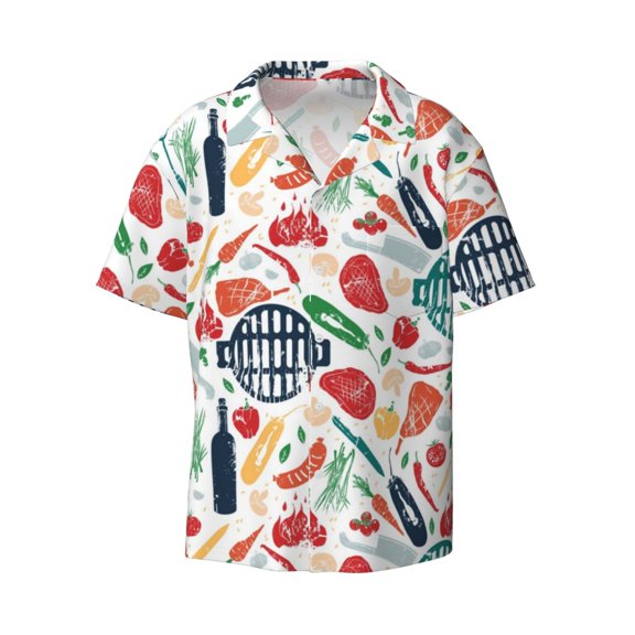 Fotbe Barbecue print Short Sleeve Button Down Shirts for Men Casual Summer Beach Wrinkle Free Shirt-Medium