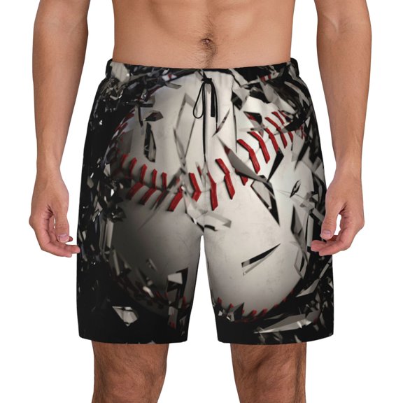 Fotbe Baseball Breaking Glass Men’s Swim Trunks Quick Dry Swim Shorts Board Shorts with Mesh Lining-Medium