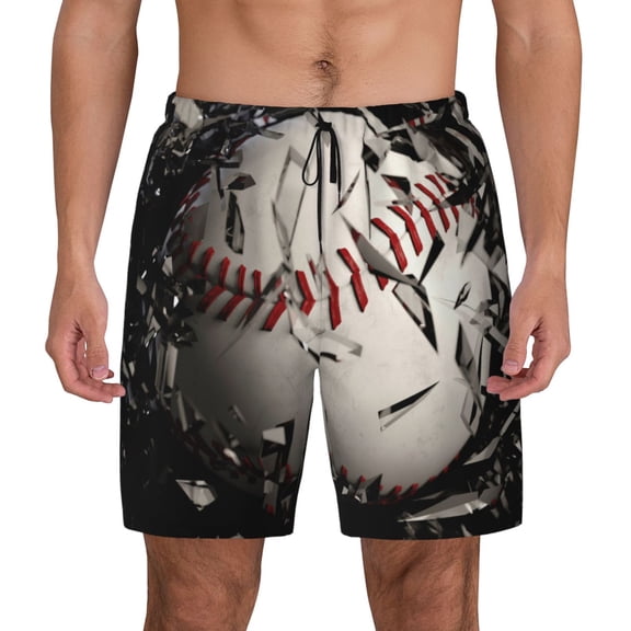 Fotbe Baseball Breaking Glass Men’s Swim Trunks Quick Dry Swim Shorts Board Shorts with Mesh Lining-XX-Large