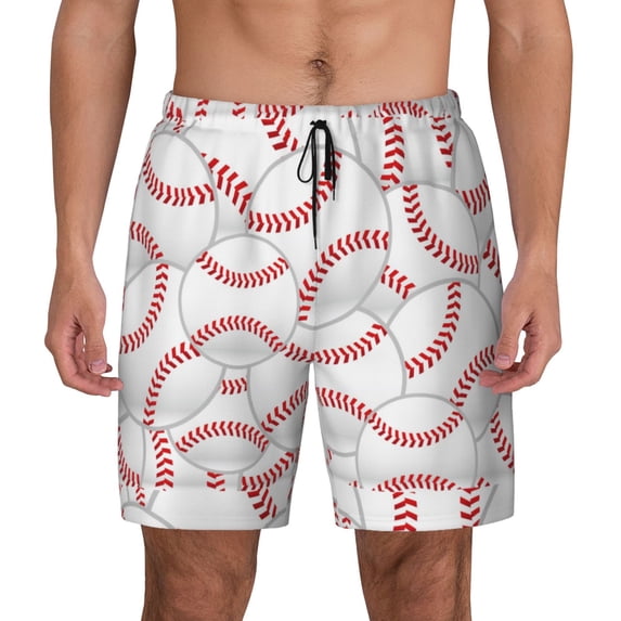 Fotbe Baseballs Men’s Swim Trunks Quick Dry Swim Shorts Board Shorts with Mesh Lining-Large