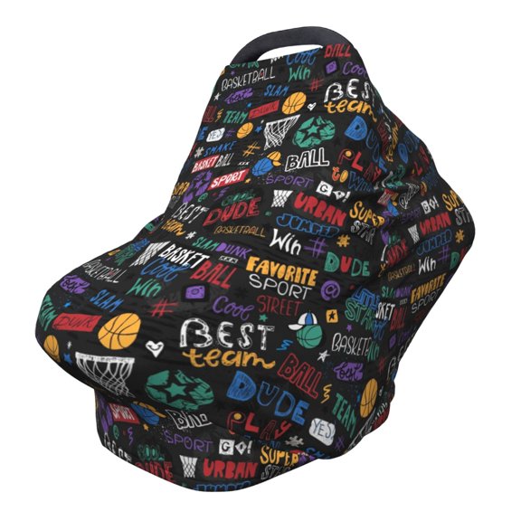 Fotbe Basketball Pattern Car Seat Covers for Babies, Nursing Breastfeeding Cover Infant Carseat Canopy, Soft Stretchy Carrier Cover