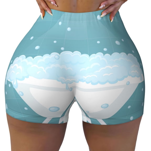 Fotbe Bathtub with Soap Bubbles Seamless Shorts, Womens Workout Shorts High Waist Stretch Booty Short for Gym/Yoga/Running/Biking-Small