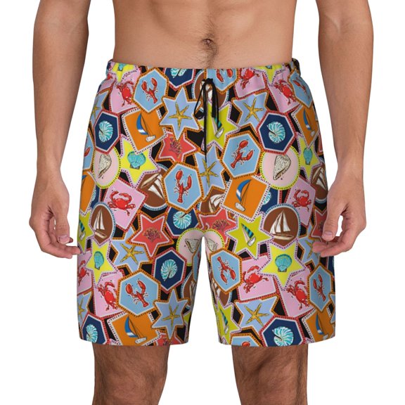 Fotbe Beach Life Men’s Swim Trunks Quick Dry Swim Shorts Board Shorts with Mesh Lining-Medium