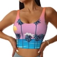 thumbnail image 1 of Fotbe Beach with Palm Trees Pattern Womens' Sports Bra Longline Wirefree Padded with Medium Support Sports Moisture-Wicking Workou Vest,Tank Top-Small, 1 of 7