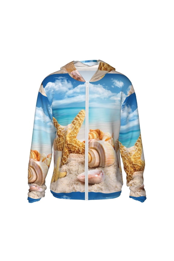 Beach Starfish Shell Men's Women's UPF 50+ Sun Protection Jacket Hooded Cooling Shirt with Pockets Hiking Outdoor Performance-
