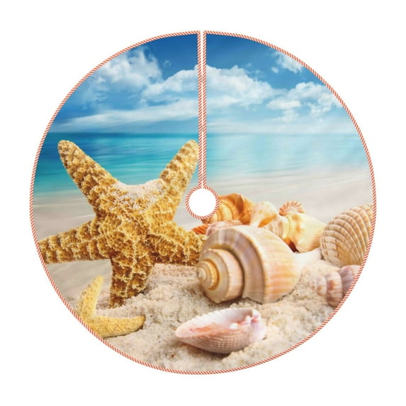 Fotbe Beach Starfish Shell Pattern Christmas Tree Skirt, Tree Skirts Plush Christmas Decorations, Christmas Tree Skirts Xmas Decorations Holiday Party Decor-36"