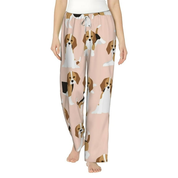 Fotbe Beagle Dog On Brown Women's Pajama Pants,Sleepwear Pants,Pj Bottoms Drawstring And Pockets-Small