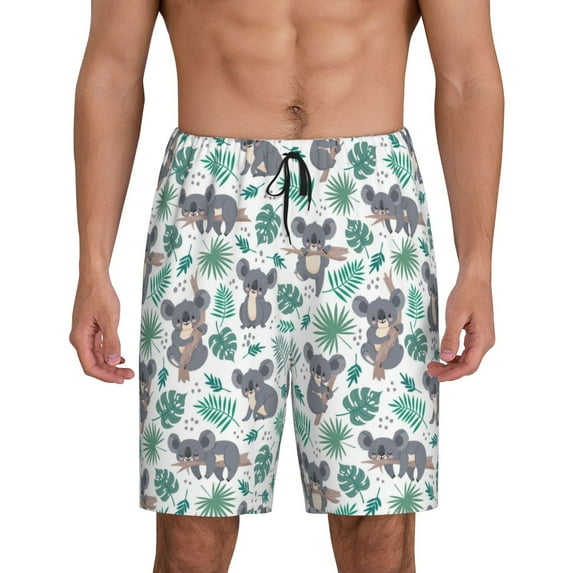 Fotbe Bears and Tropical Leaves Pajama Shorts for Men, Men's Pajama Bottoms, Sleepwear,Short Pajama Pants-Large