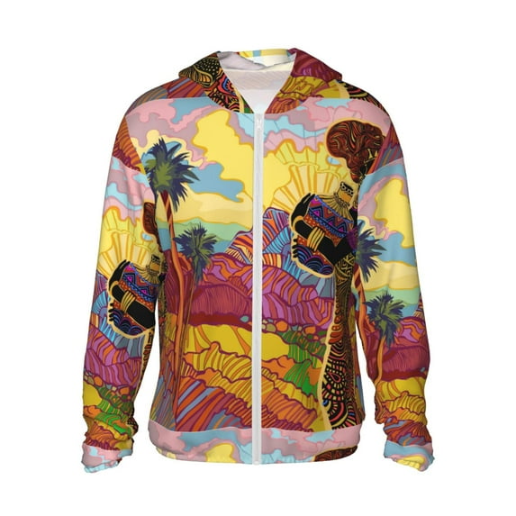 Fotbe Beautiful African Woman Men's Women's UPF 50+ Sun Protection Jacket Hooded Cooling Shirt with Pockets Hiking Outdoor Performance-3X-Large