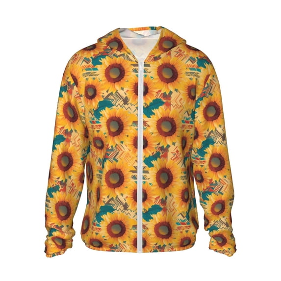 Fotbe Beautiful Bohemian Sunflower Men's Women's UPF 50+ Sun Protection Jacket Hooded Cooling Shirt with Pockets Hiking Outdoor Performance-Large