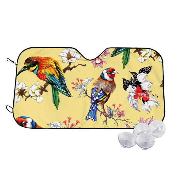 Fotbe Beautiful Bright Birds And Flowers Car Windshield Sunshade | Sun Visor Protector Front Window Shade, Keeps Out UV Rays, Keeps Your Vehicle Cool-