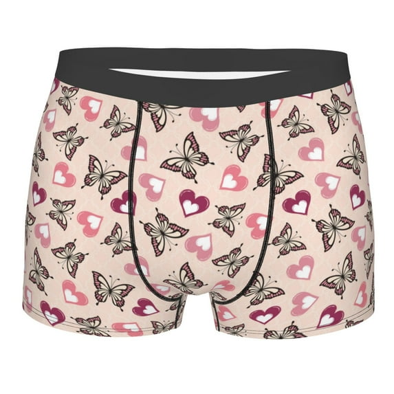 Fotbe Beautiful Butterflies and Hearts Men’s Total Support Pouch Boxer Briefs, X-Temp Cooling, Moisture-Wicking Underwear, Regular, Long-leg and Trunk-Large