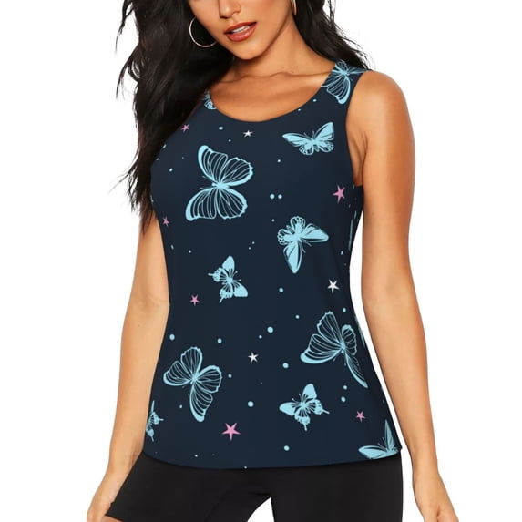 Fotbe Beautiful Butterflies Womens Loose Fit Casual Flowy Slim-Fit Tank Tops Athletic Round Neck Trendy Sleeveless Summer Tops for Gym and Yoga-
