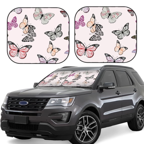 Fotbe Beautiful Butterfly 2-Piece Car Windshield Sun Shade | Sun Blocker for Car Windshield | Foldable Automotive Interior Accessories for Sun Protection-Medium