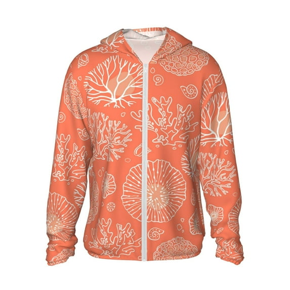 Fotbe Beautiful Corals Men's Women's UPF 50+ Sun Protection Jacket Hooded Cooling Shirt with Pockets Hiking Outdoor Performance-Large