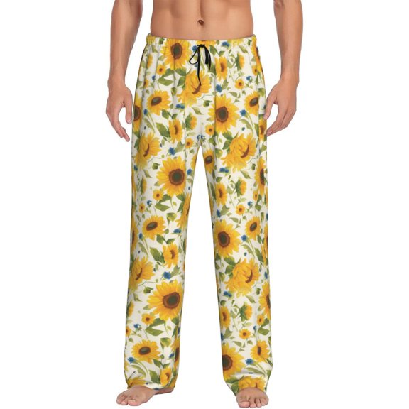 Fotbe Beautiful Countryside Sunflower Men's Pajama Pants,Sleepwear Pants,Pj Bottoms Drawstring And Pockets-Medium