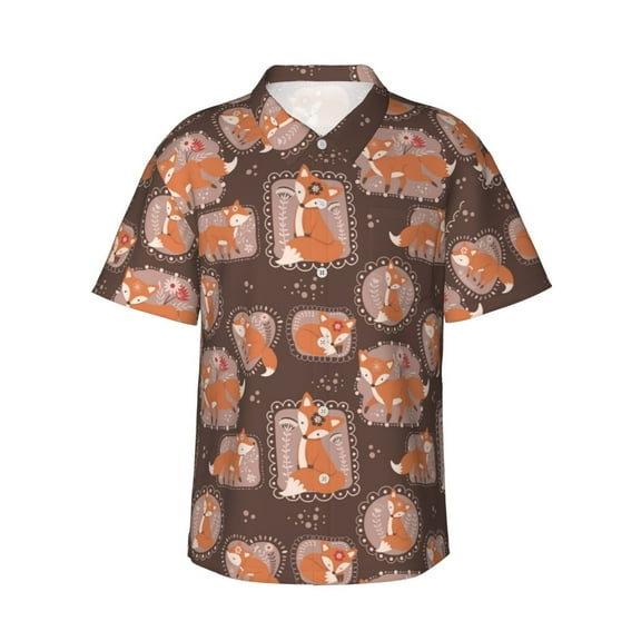 Fotbe Beautiful Fox Hawaiian Shirt for Men Unisex Summer Beach Casual Short Sleeve Cotton Linen Button Down Shirts-3X-Large
