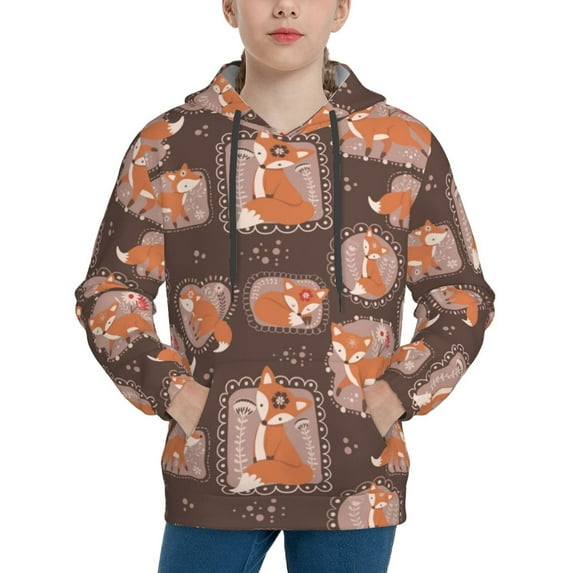 Fotbe Beautiful Fox Pattern Youth Pullover Hooded Sweatshirt, Boys Hoodie, Kangaroo Pocket Hoodie for Kids Girls -Small