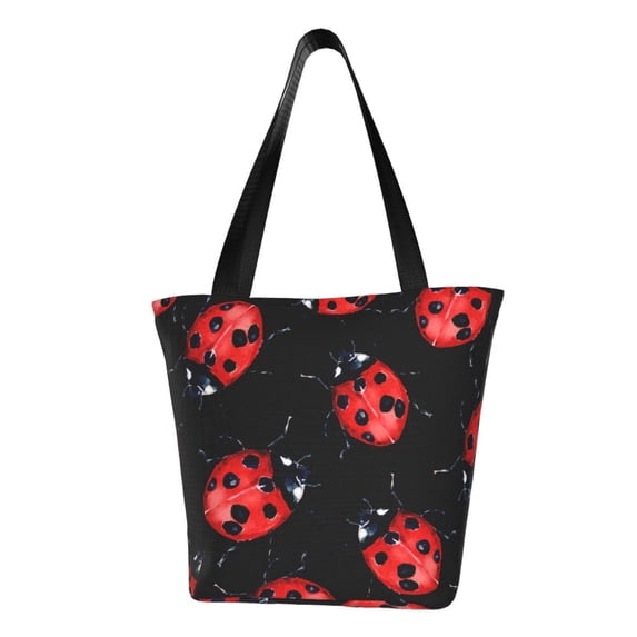 Fotbe Beautiful Red Ladybug Pattern Beach Tote,Shoulder Handbag,Spacious Tote Bag,Lightweight Travel Bag,Versatile Shopping Bag