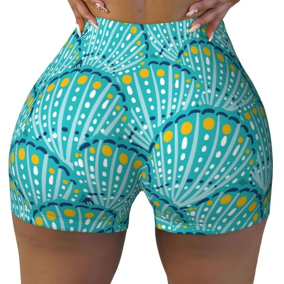 Fotbe Beautiful Seashells Seamless Shorts, Womens Workout Shorts High Waist Stretch Booty Short for Gym/Yoga/Running/Biking-XX-Large