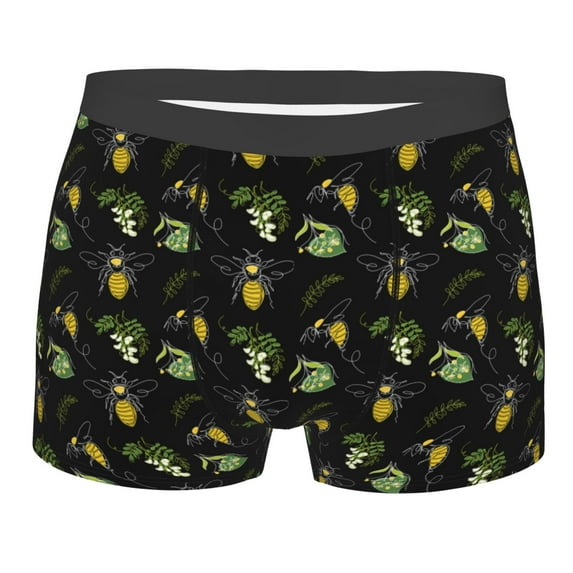 Fotbe Bee Floral Men’s Total Support Pouch Boxer Briefs, X-Temp Cooling, Moisture-Wicking Underwear, Regular, Long-leg and Trunk-Large