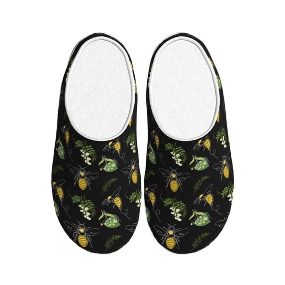 Fotbe Bee Floral Pattern Women's Fuzzy Curly Fur Memory Foam Loafer Slippers Indoor Outdoor Slippers Winter Home Shoes-44/45
